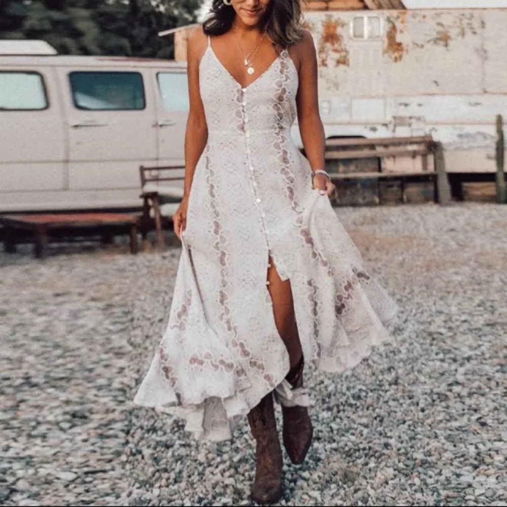 Boho Snake Printed Ruffled Hem Dress - Picture 2 of 5